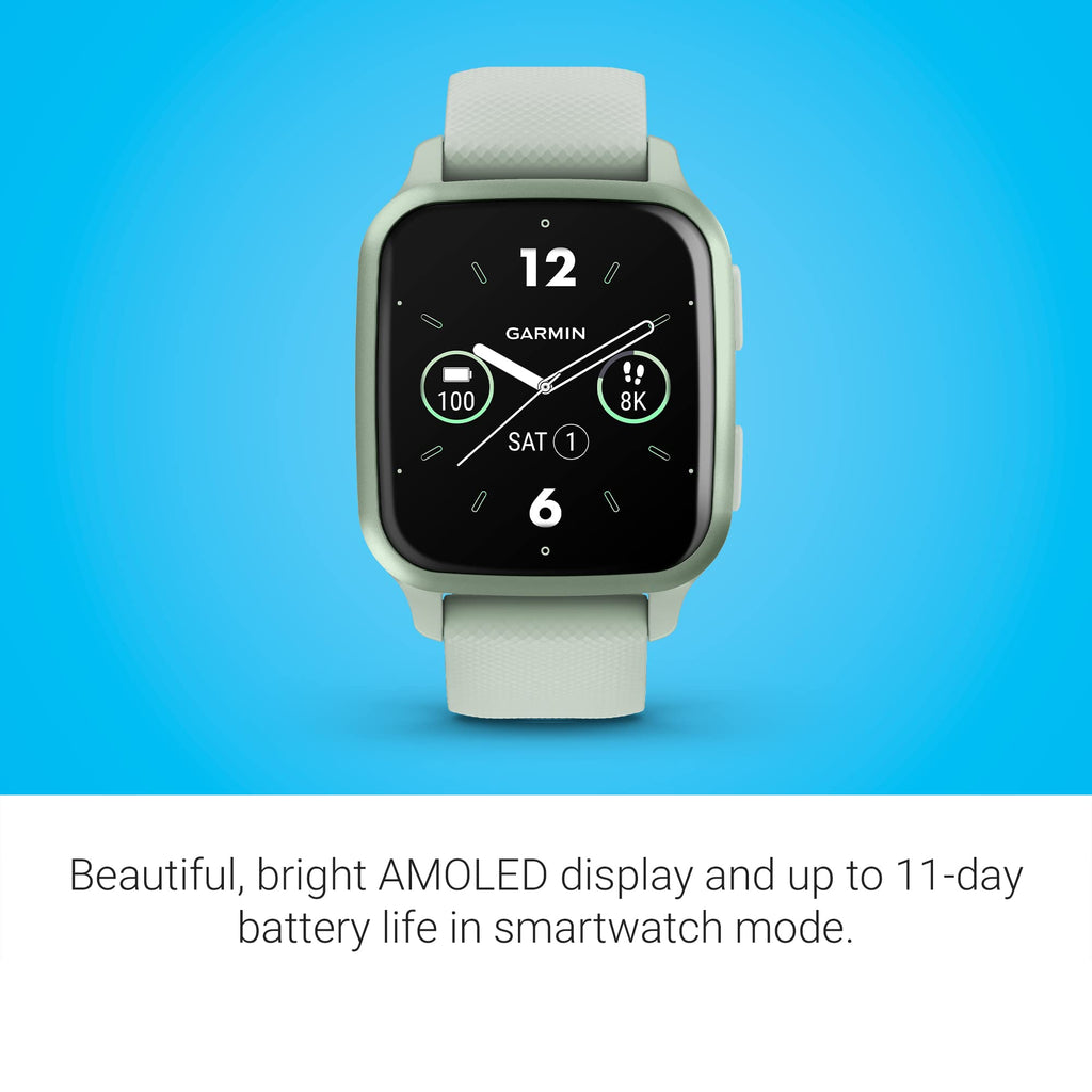 Garmin Venu Sq 2 GPS Smartwatch ƒ?? 40mm ƒ?? Cool Mint Case with Cool Mint Silicone Band ƒ?? 010-02701-02