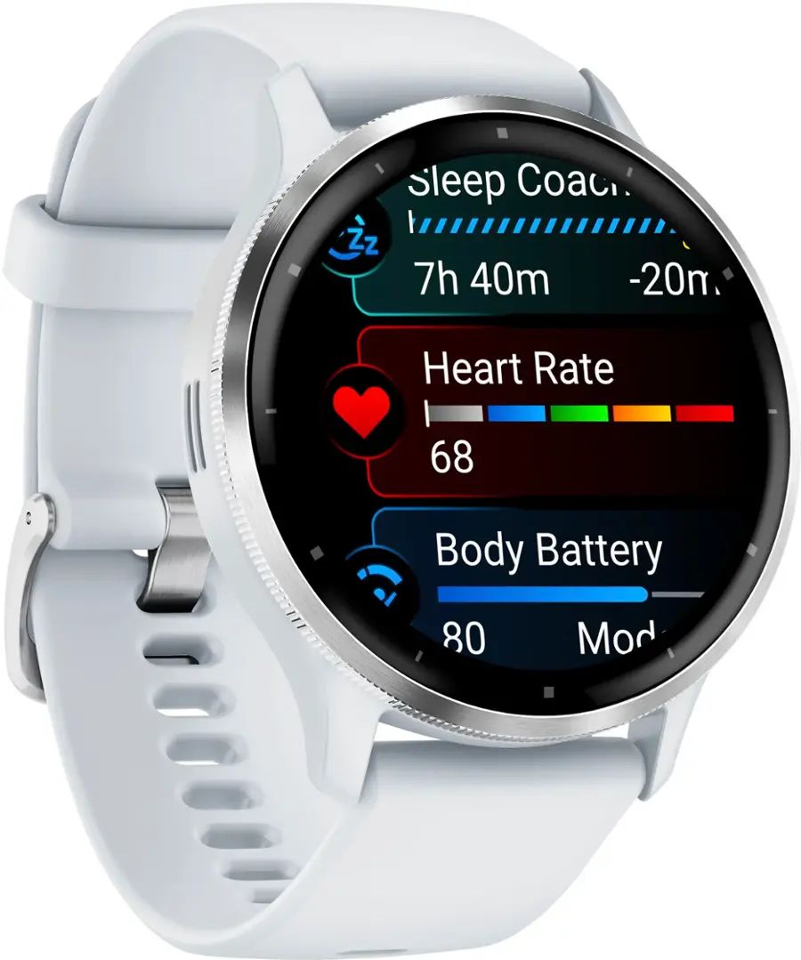 Garmin Venu 3 GPS Smartwatch ƒ?? 45mm Silver Stainless Steel Bezel with Whitestone Case and Silicone Band ƒ?? 010-02784-00