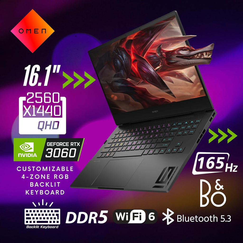 HP OMEN ƒ??ƒ??16.1ƒ??in QHD - Intel Coreƒ??i9ƒ??12900H - 16ƒ??GB DDR5 - NVIDIA GeForceƒ??RTXƒ??3060 - 1ƒ??TB SSD - Shadow Black
