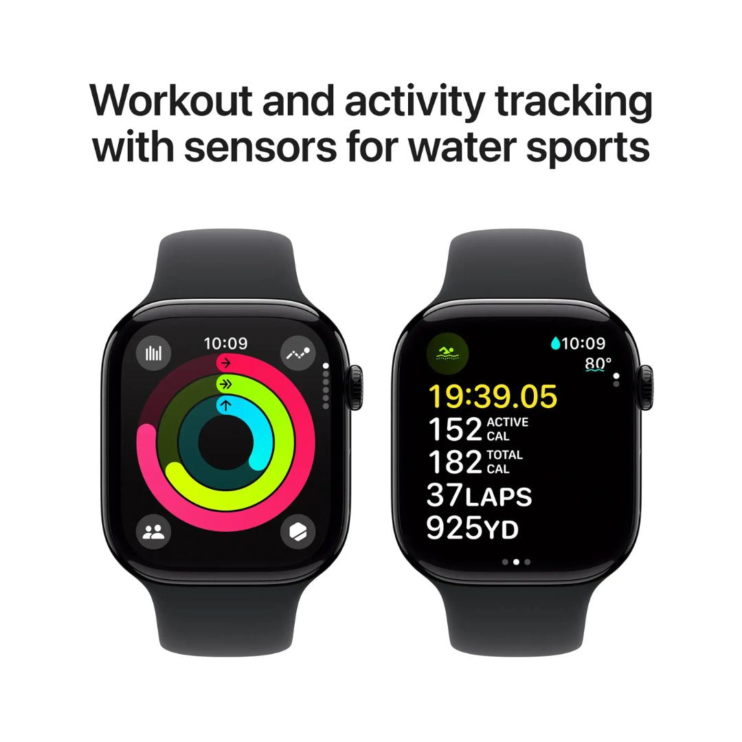 Apple Watch Series 10 GPS + Cellular 46mm Aluminum Case with Black Sport Band - MWY43LW/A