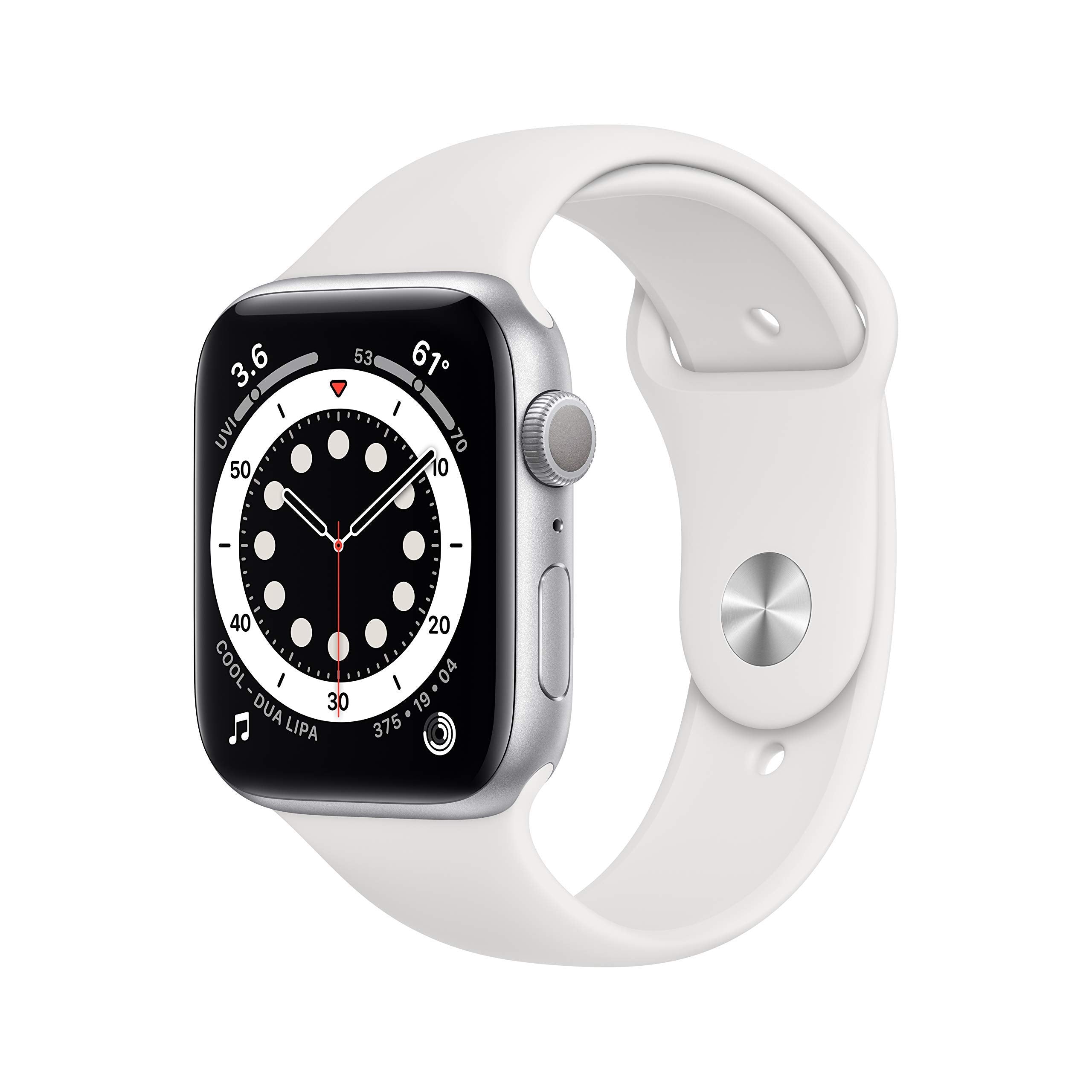 Apple Watch Series 6 44mm Silver Aluminum Case with White Sport Band GPS - M00D3LL/A