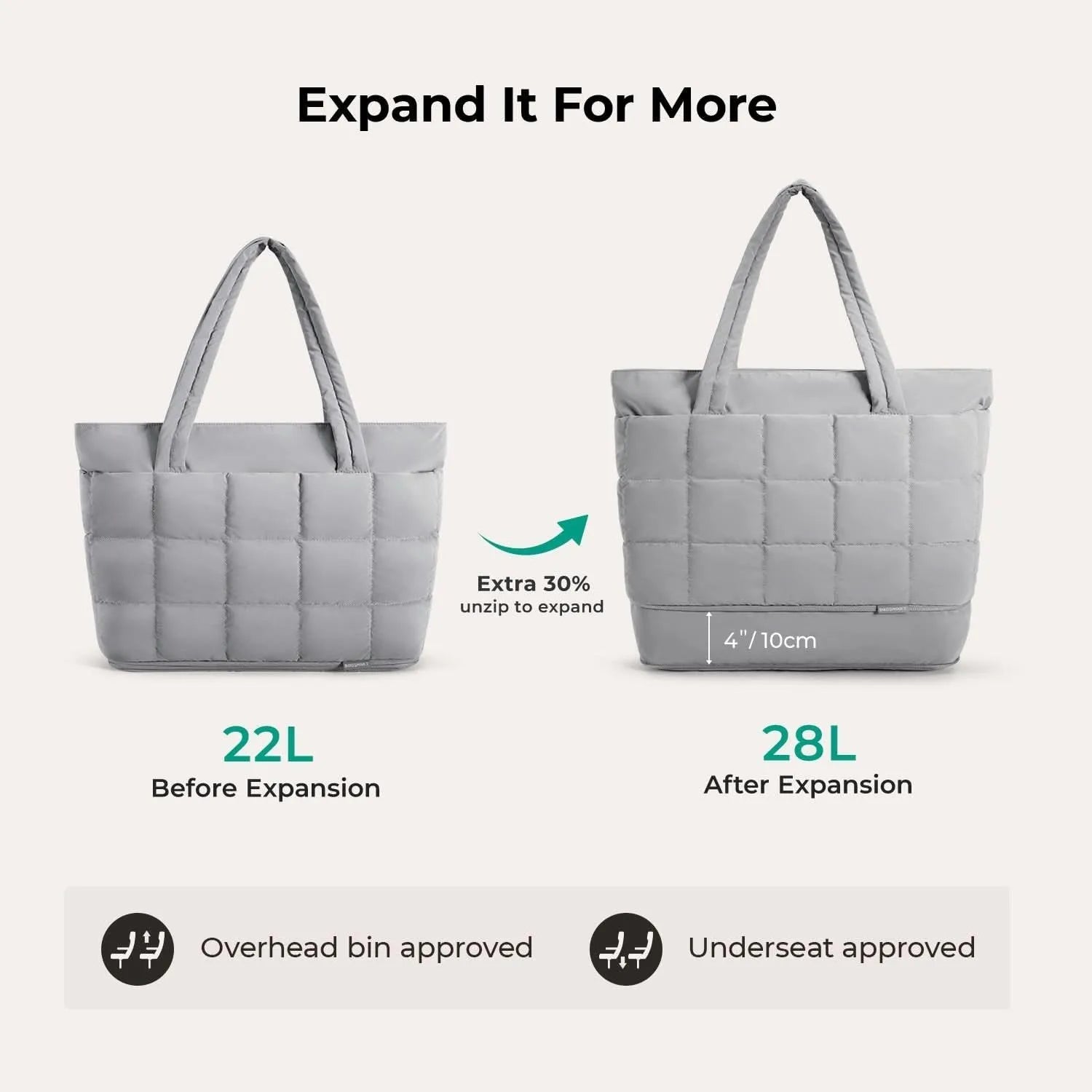 Bubble 22L-28L Expandable Puffer Travel Tote Bag