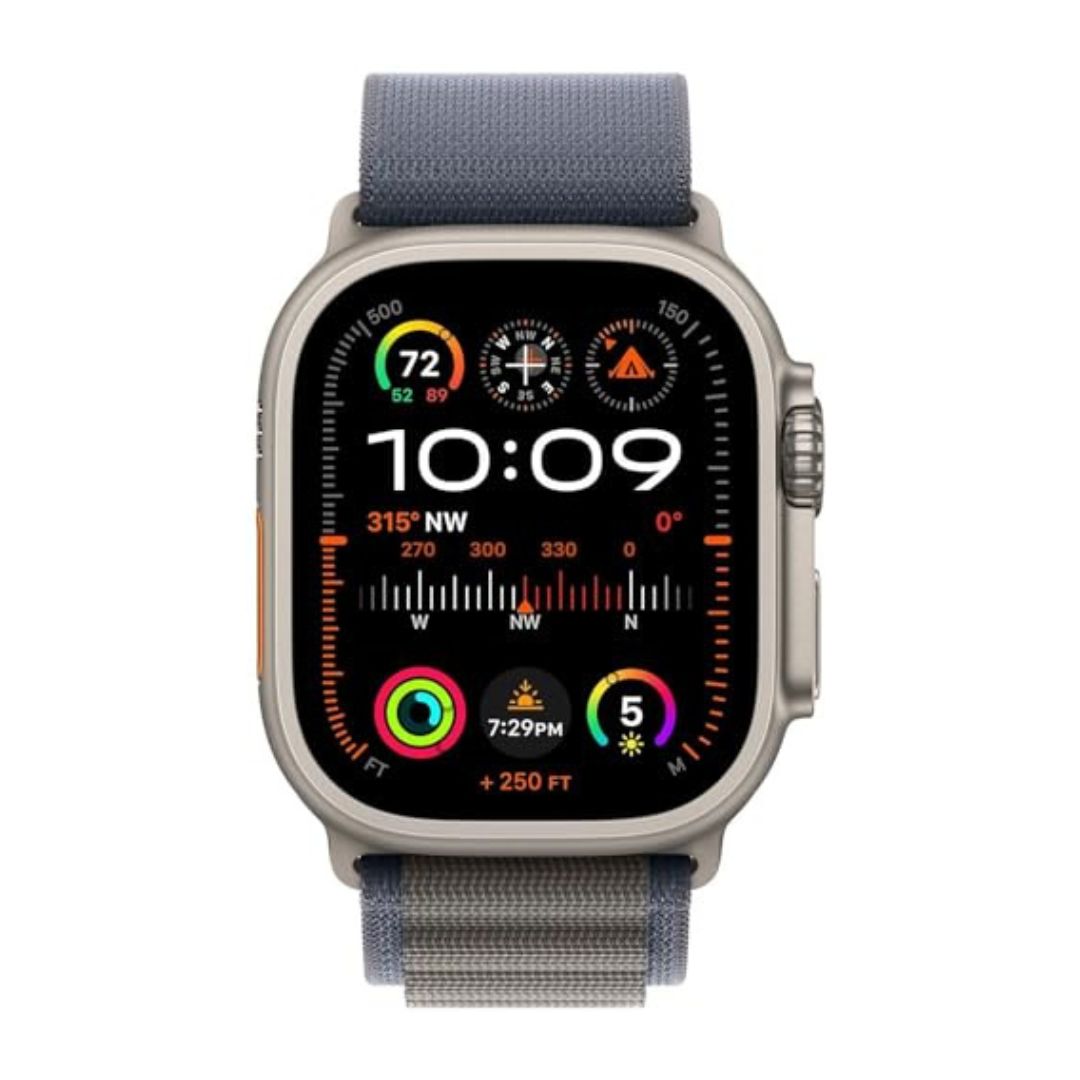 Apple Watch Ultra 2 (GPS + Cellular) 49mm Titanium Case with Blue/Black Trail Loop - S/M - Titanium